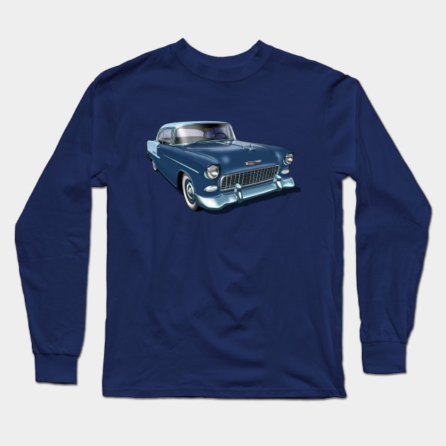 1955 Chevrolet in dark blue Long Sleeve T-Shirt by candcretro